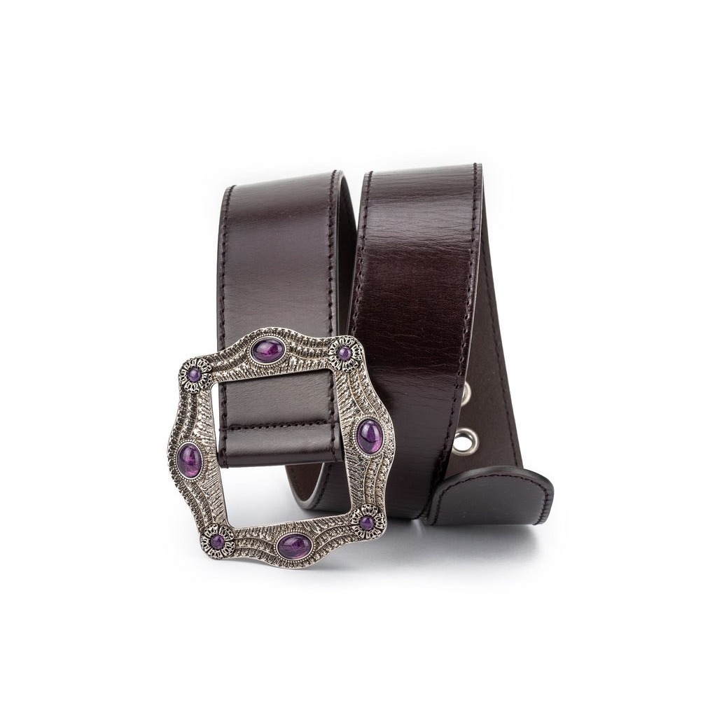 Nwt Gucci Y2k Boho Womens Dark Brown Leather Belt Amethyst Buckle 95 38 $950